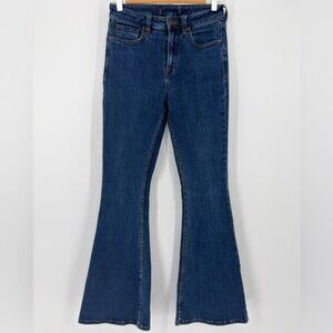 Free People High Rise Flare Jeans Size 28 70s Boho Bell Bottom Dark Wash
